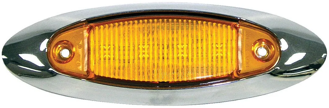 V178XA – PETERSON MFG Clearance Light, LED Oval 4-3/4 Inch Length x 1-1/2 Inch Width Amber Lens Surface Mount Chrome ...